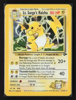 Lt. Surge's Raichu 11/132 Holo Rare Gym Challenge Pokemon Card - Image 1