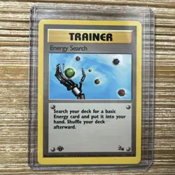 Energy Search 59/62 Common Fossil 1st Edition Off-Center OC Pokemon Card LP-NM - Image 1