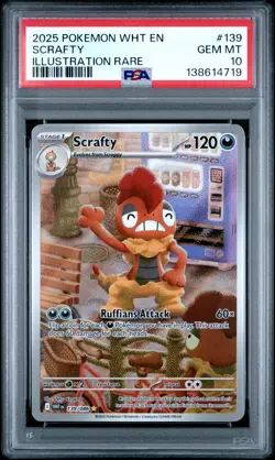 2025 POKEMON WHT EN-WHITE FLARE ILLUSTRATION RARE #139 SCRAFTY PSA 10 - Image 1