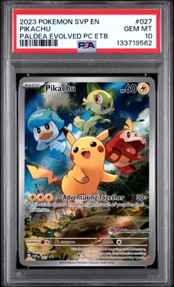 2023 POKEMON PALDEA EVOLVED POKEMON CENTER ETB PROMO SVP #027 PIKACHU PSA 10 - Image 1
