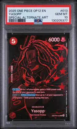 2025 ONE PIECE OP12-LEGACY OF THE MASTER SPECIAL ALTERNATE ART YASOPP PSA 10 - Image 1