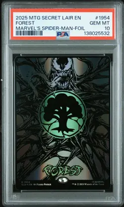 2025 MTG SECRET LAIR DROP MARVEL'S SPIDER-MAN: MANA SYMBIOTE-FOIL FOREST PSA 10 - Image 1