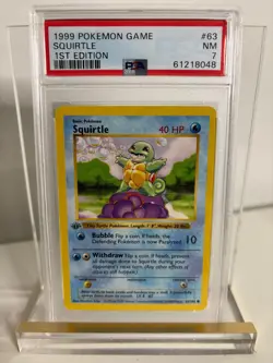 1999 1st Edition Base Set Pokemon PSA 7 NM Squirtle (Shadowless) 63/102 - Image 1