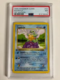 1999 1st Edition Base Set Pokemon PSA 7 NM Squirtle (Shadowless) 63/102 - Image 3