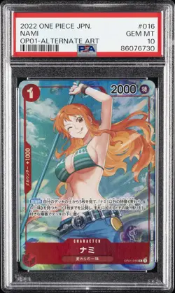 2022 ONE PIECE JAPANESE OP01-ROMANCE DAWN ALTERNATE ART #016 NAMI PSA 10 - Image 1