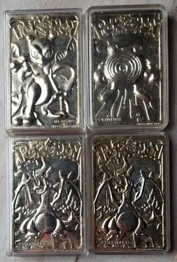 Pokemon 23k gold plated Burger King trading card lot Mewtwo Poliwhirl Charizard - Image 1