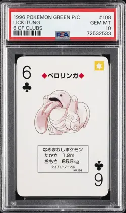 1996 POKEMON GREEN VERSION PLAYING CARDS 6 OF CLUBS #108 LICKITUNG PSA 10 - Image 1