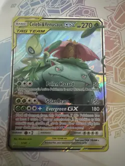 Pokemon TCG Celebi & Venusaur GX Holo Ultra Rare Card Sun & Moon Team Up 1/181 - Image 1