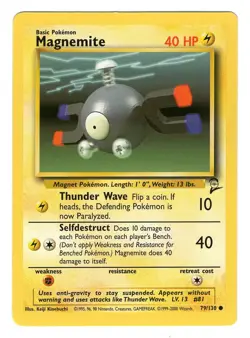 Pokemon TCG Magnemite 79/130 Base Set 2 Unlimited Regular Common Card WOTC NM - Image 1