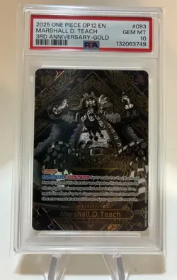 ONE PIECE OP12-LEGACY OFTHE MASTER 3RD ANNIV-GOLD MARSHALL D. TEACH PSA 10 🔥ENG - Image 3