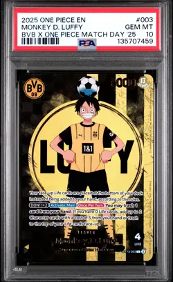 2025 ONE PIECE PROMOS BVB X ONE PIECE MATCH DAY 2025 #003 MONKEY D. LUFFY PSA 10 - Image 1