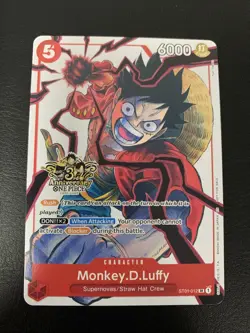 Monkey D. Luffy RARE 3RD ANNIVERSARY PROMO ALT ART ST01-012 ONE PIECE NON-FOIL - Image 1