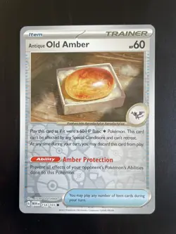 Pokemon card 151 Reverse Holo Trainer ANTIQUE OLD AMBER (154/165) Mint/NM - Image 1