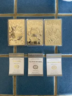 Pokemon 23K Gold Plated Cards w/ Pokeballs + COAs - Charizard, Poliwhirl, Togepi - Image 2