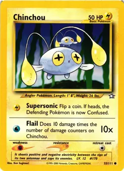Pokemon TCG Neo Genesis Chinchou Common Card 55/111 Unlimited NM - Image 1