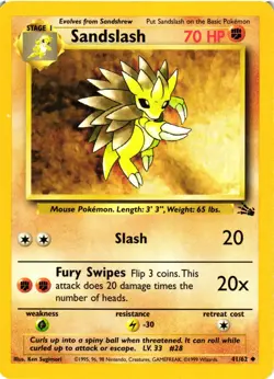 Pokemon TCG Sandslash Fossil 41/62 Regular Unlimited Uncommon MP - Image 1