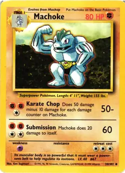 Pokemon TCG Machoke 34/102 Uncommon Base Set Unlimited DMG - Image 1