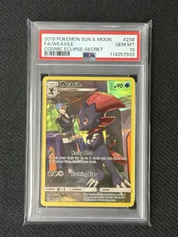 Pokemon TCG Weavile Secret Rare Card 238/236 Sm-Cosmic Eclipse PSA 10 - Image 1