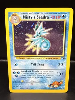 Pokemon TCG Misty's Seadra Holo Rare Gym Heroes Prerelease 9/132 BB Swirl - Image 1