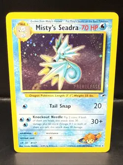 Pokemon TCG Misty's Seadra Holo Rare Gym Heroes Prerelease 9/132 BB Swirl - Image 2