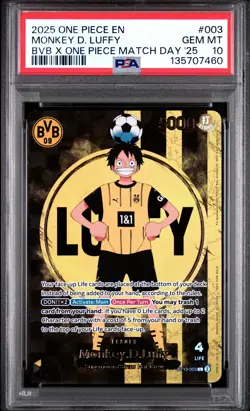 2025 ONE PIECE PROMOS BVB X ONE PIECE MATCH DAY 2025 #003 MONKEY D. LUFFY PSA 10 - Image 1