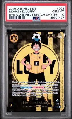 2025 ONE PIECE PROMOS BVB X ONE PIECE MATCH DAY 2025 #003 MONKEY D. LUFFY PSA 10 - Image 1