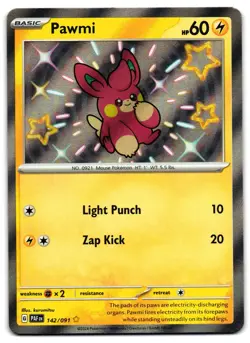 Pawmi 142/091 - Shiny Ultra Rare Paldean Fates Pokemon TCG 2024 Holo - NM Card - Image 1