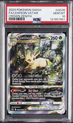 2023 POKEMON SWORD & SHIELD CROWN ZENITH #GG35 FULL ART/LEAFEON VSTAR PSA 10 - Image 1