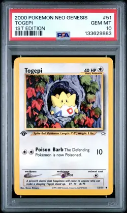 2000 POKEMON NEO GENESIS 1ST ED #51 TOGEPI PSA 10 - Image 1
