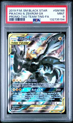 2019 POKEMON SM BLACK STAR PROMO #SM168 FULL ART/PIKACHU & ZEKROM GX PSA 9 - Image 1