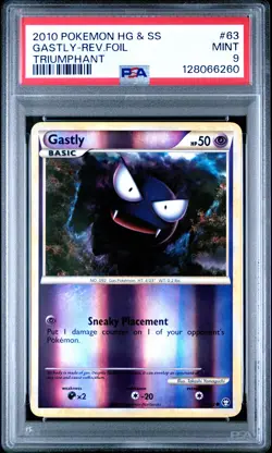 2010 POKEMON HEARTGOLD & SOULSILVER TRIUMPHANT #63 GASTLY-REVERSE FOIL PSA 9 - Image 1
