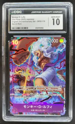 2025 ONE PIECE CCG JAPANESE MONKEY D. LUFFY SECRET RARE OP05-119 CGC 10 PT - Image 1