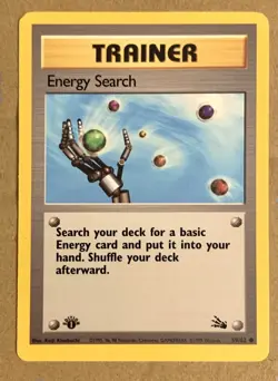 Pokemon Card Fossil 1st Edition Energy Search Trainer Common 59/62 NM - Image 1