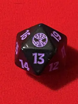 mtg d20 Spindown dice, Marvel's Spiderman, Spider-Man, black with purple - Image 1