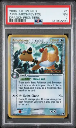 2006 POKEMON EX DRAGON FRONTIERS #1 AMPHAROS-REVERSE FOIL PSA 7 - Image 1