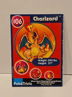Pokemon Poketrivia Card Charizard #6 Burger King Perforated Pikachu Project 1998 - Image 1