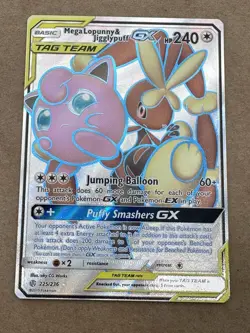 Mega Lopunny & Jigglypuff GX 225/236 Cosmic Eclipse NM Full Art Pokemon Card - Image 3