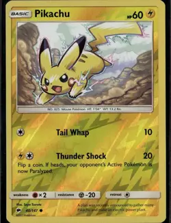 Pikachu Common SM - Burning Shadows 40/147 Lightning Reverse Holo Pokemon Card - Image 1