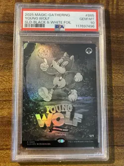 MTG✨YOUNG WOLF Full Art BLACK & WHITE 🌈 FOIL✨SLD Twisted Toons PSA 10 POP 1 ! - Image 1
