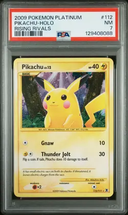 2009 POKEMON PLATINUM RISING RIVALS #112 PIKACHU-HOLO PSA 7 - Image 1
