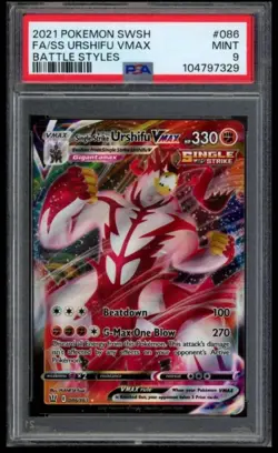 2021 POKEMON BATTLE STYLES #086/163 SINGLE STRIKE URSHIFU VMAX FULL ART PSA 9 - Image 1