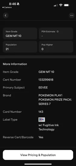 2025 POKEMON PLAY! POKEMON PRIZE PACK: SERIES 7 #143 EEVEE PSA 10 *LOW POP* - Image 3