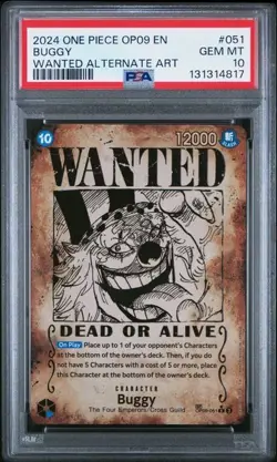 2024 ONE PIECE OP09-EMPERORS IN THE NEW WORLD WANTED ALTERNATE ART BUGGY PSA 10 - Image 1