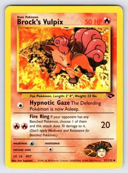 Brock's Vulpix 37/132 Gym Challenge Pokemon Card Vintage WOTC Uncommon - Mp/Hp - Image 1