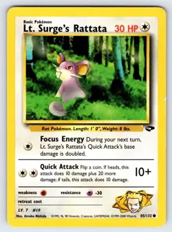 Lt. Surge's Rattata 85/132 Gym Challenge Pokemon Card Vintage WOTC Common - Lp - Image 1