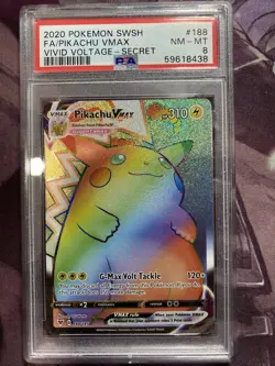 Pokemon Pikachu TCG VMAX Vivid Voltage Holo Card 188/185 Secret Rare PSA 8 - Image 1