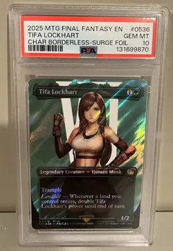 2025 MTG FINAL FANTASY CHARACTER BORDERLESS-SURGE FOIL TIFA LOCKHART PSA 10 - Image 1