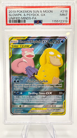 2019 Pokemon S&M Unified Minds Slowpoke & Psyduck GX #218 TAG TEAM | PSA 9 MINT - Image 1