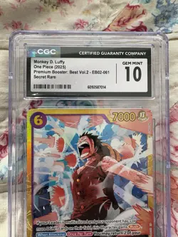 CGC Gem Mint 10 Monkey D. Luffy EB02-061 Secret Rare One Piece - Image 2