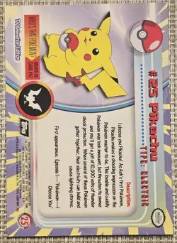 1999 Topps Pokemon #25 Pikachu TV Animation Edition Series - NM - Black Label - Image 2